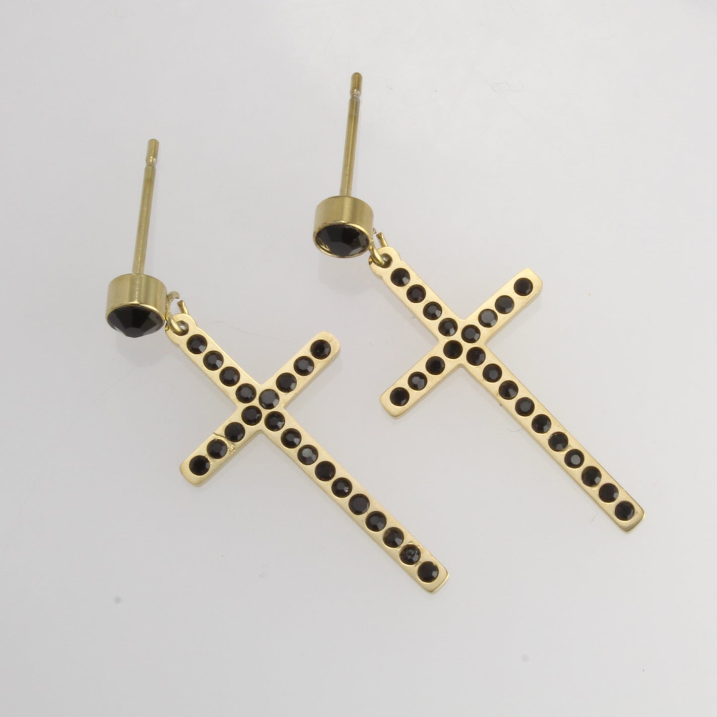 Aretes De Cruz Colgante En Acero Inoxidable Con Cristales Para Dama