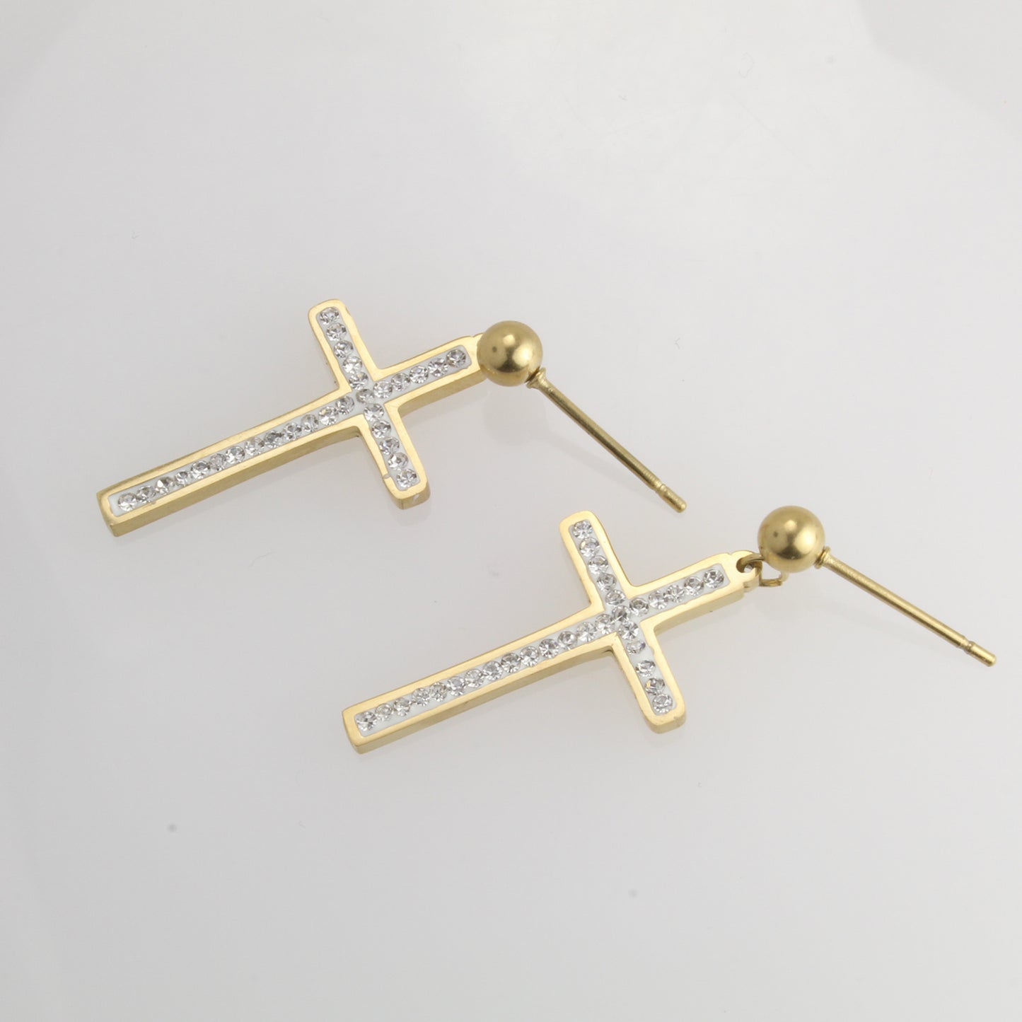 Aretes De Cruz Colgante En Acero Inoxidable Con Cristales Para Dama