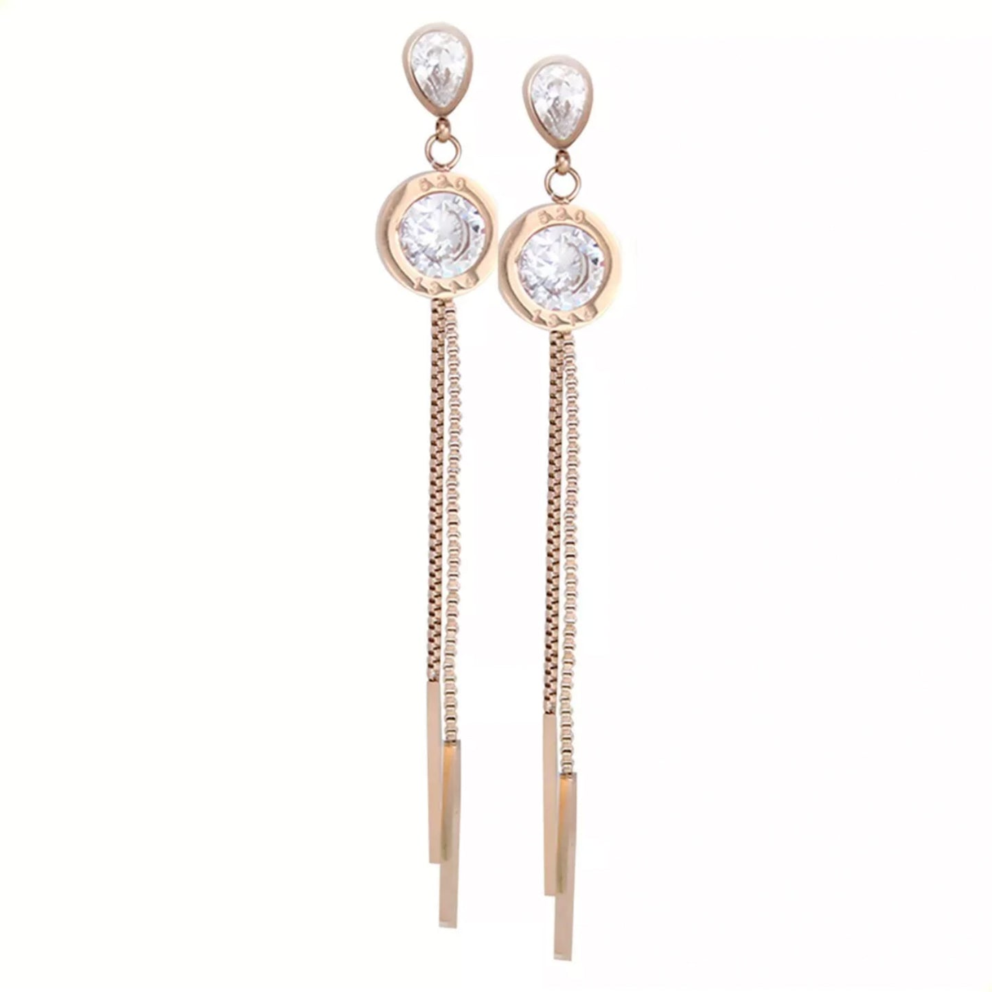 Aretes De Acero Inoxidable Estilo Largos Oro Rosa  Para Mujer