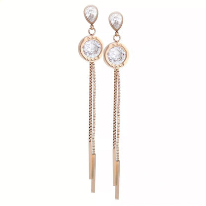 Aretes De Acero Inoxidable Estilo Largos Oro Rosa  Para Mujer