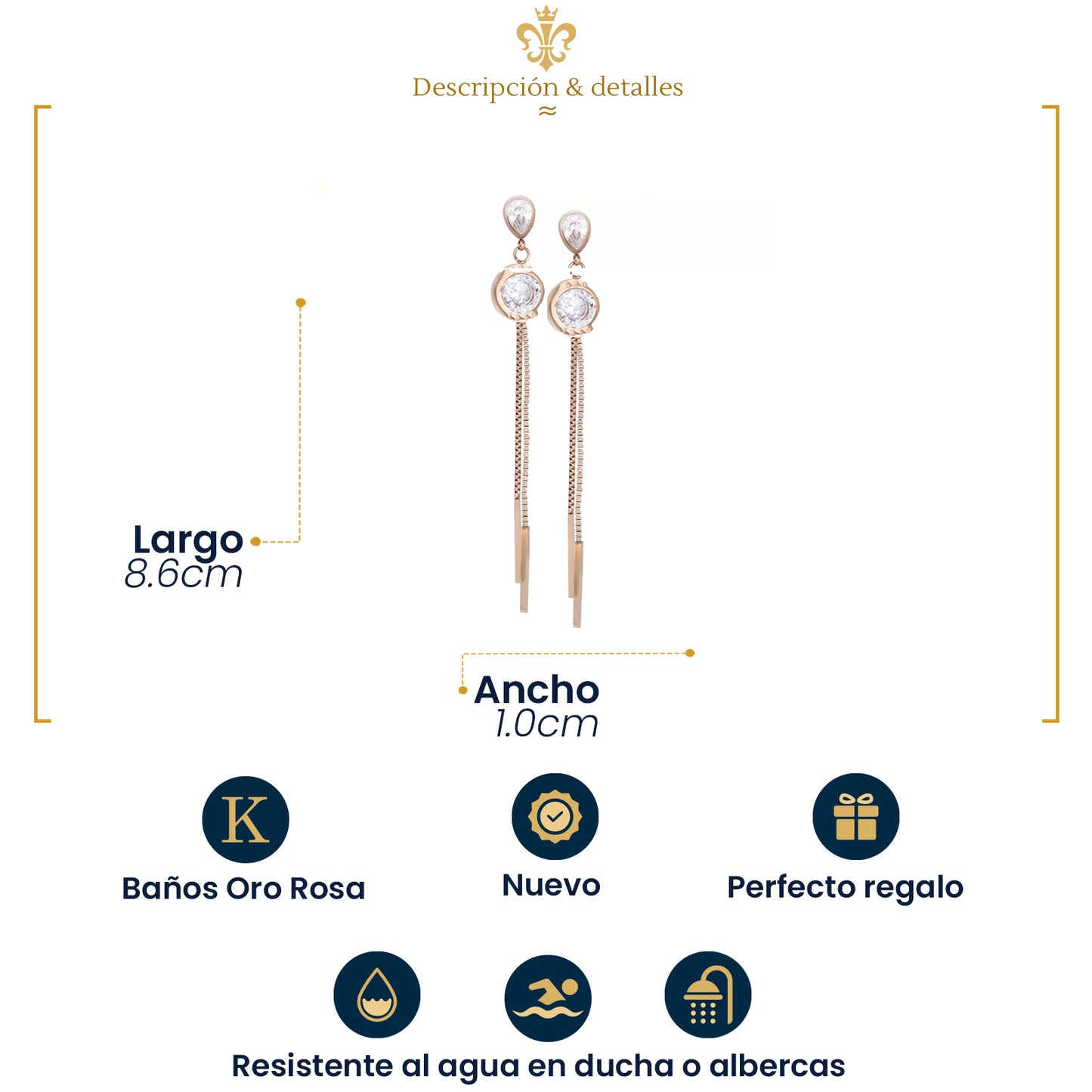 Aretes De Acero Inoxidable Estilo Largos Oro Rosa  Para Mujer