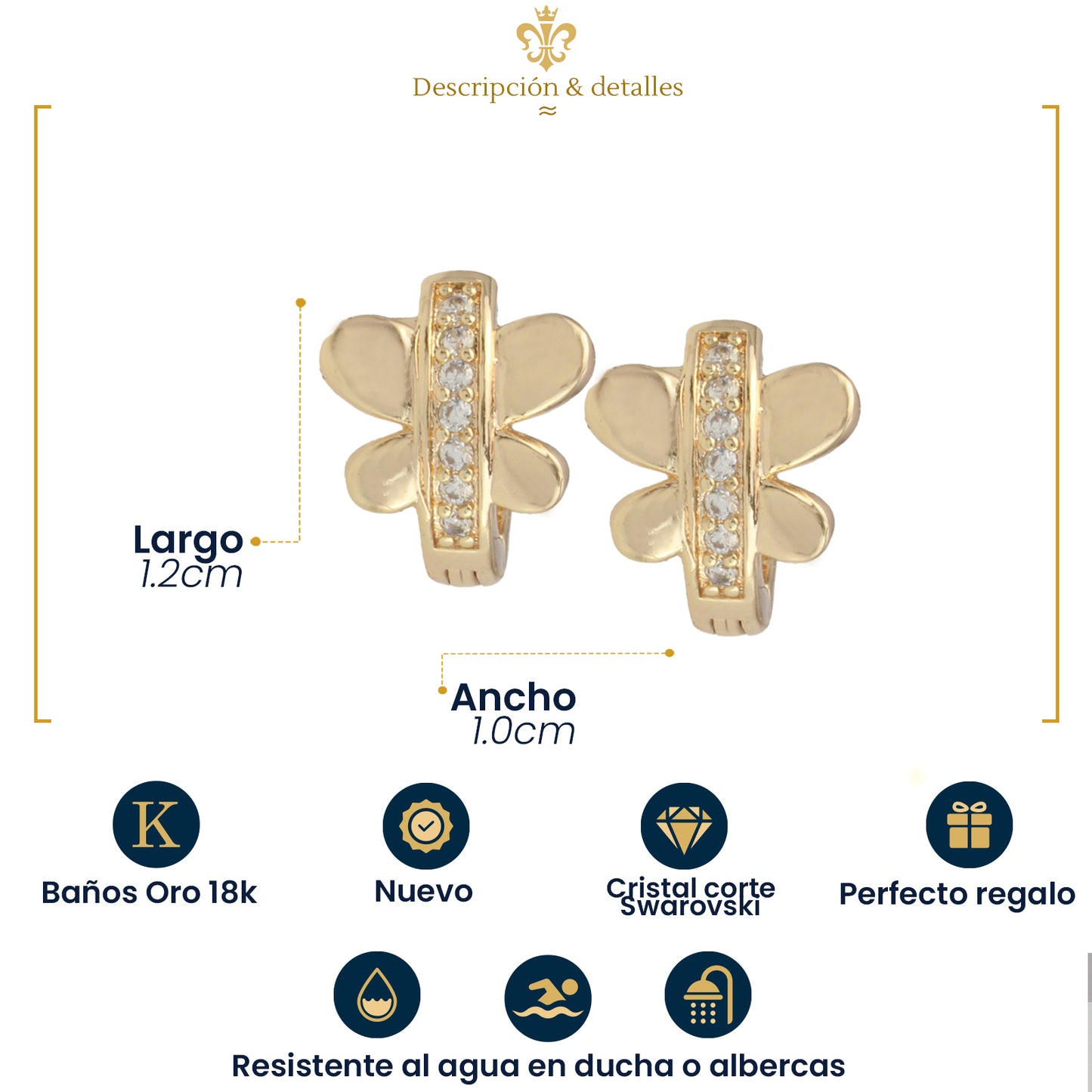 Aretes Huggies De Mariposa Con Cristales Para Mujer En Oro Laminado