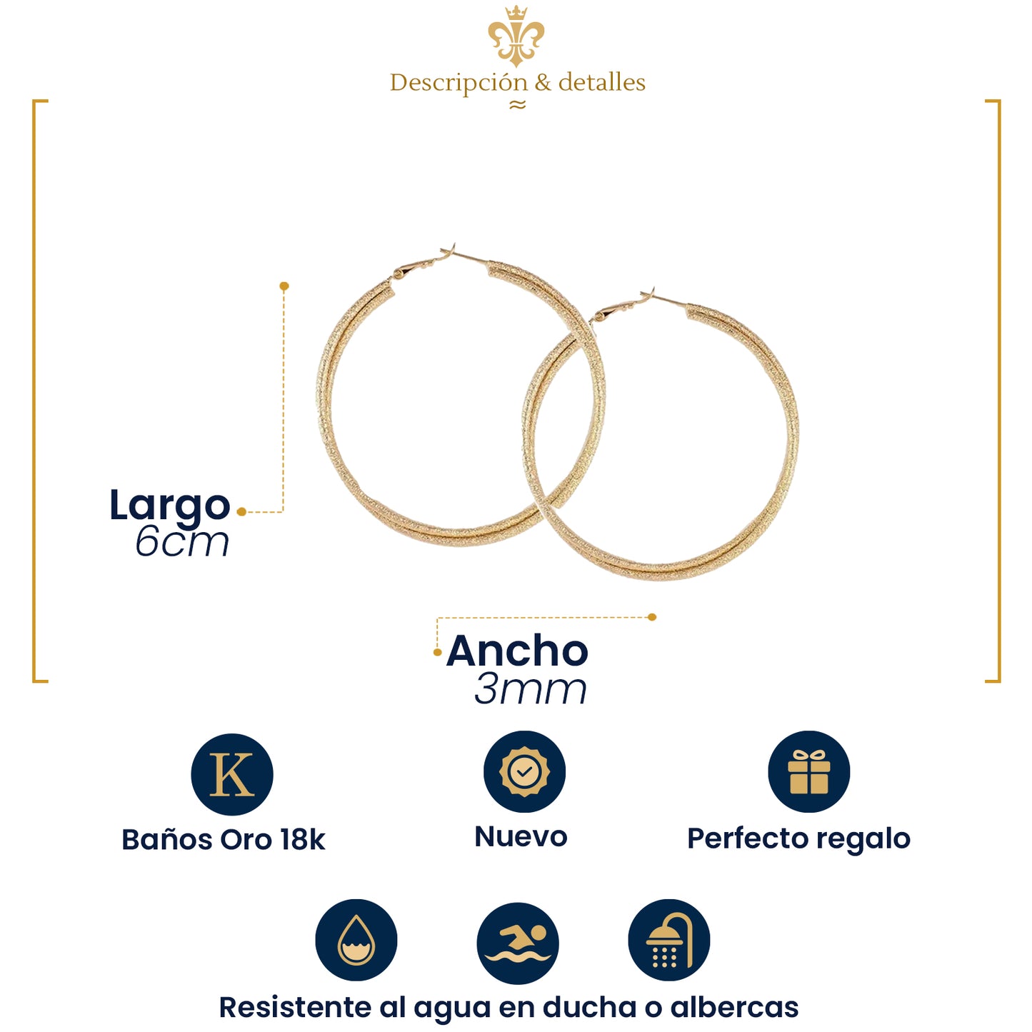 Arete Arracada Grandes Para Mujer Estilo Tubular Diamantada En Oro Laminado 18k