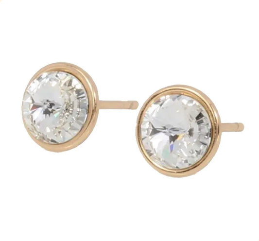 Aretes Tipo Broquel Con Diamante De Circulo En Colores Para Mujer En Oro Laminado