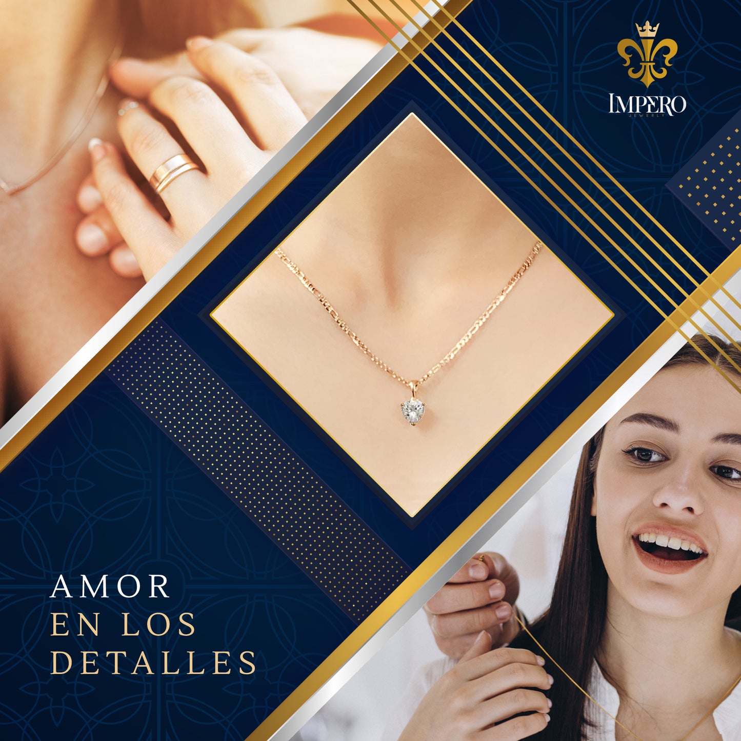 Collar con dije de corazón diamante para mujer en oro laminado