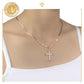 Collar con dije crucifijo con corazones diamantada y cadena delgada para mujer oro laminado