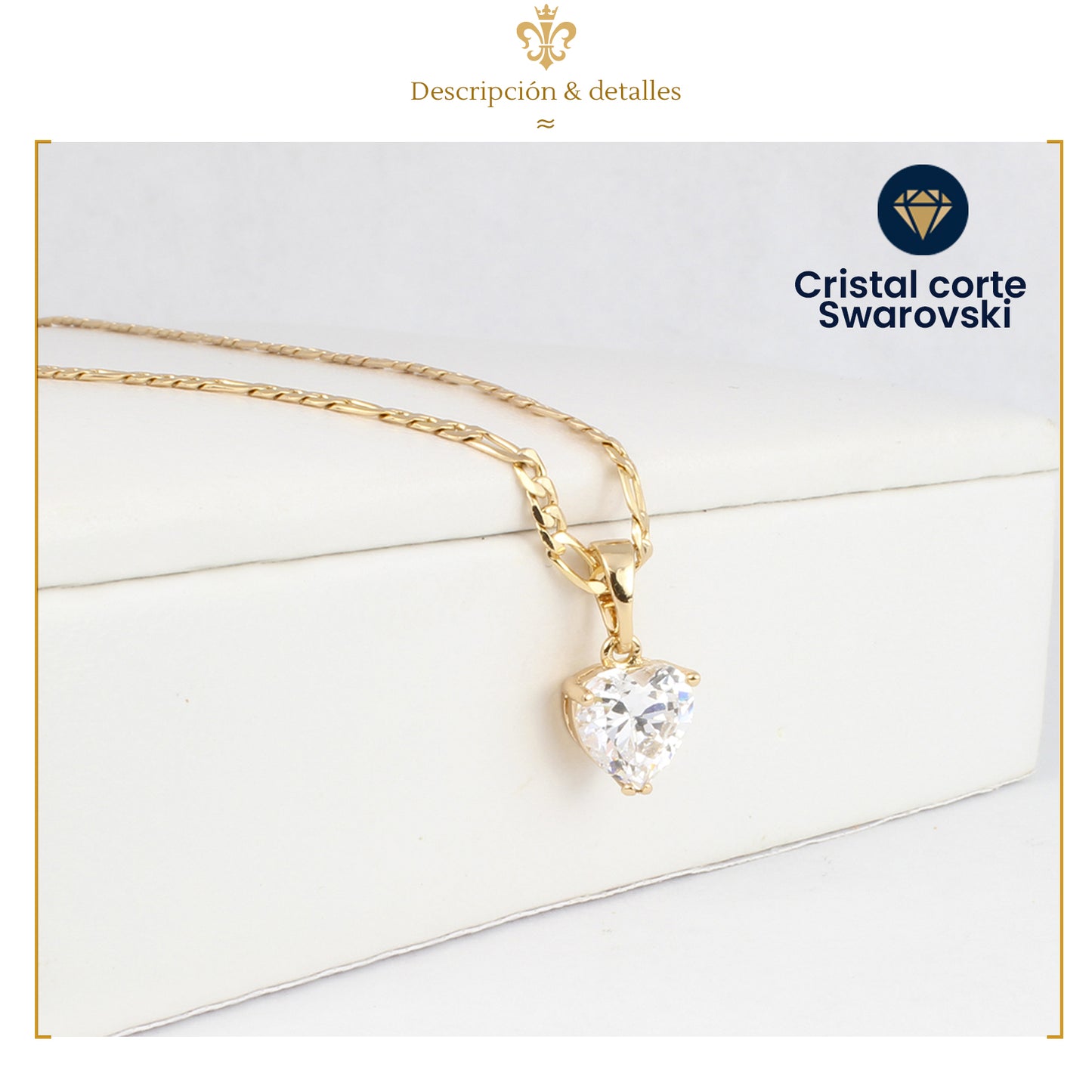 Collar con dije de corazón diamante para mujer en oro laminado