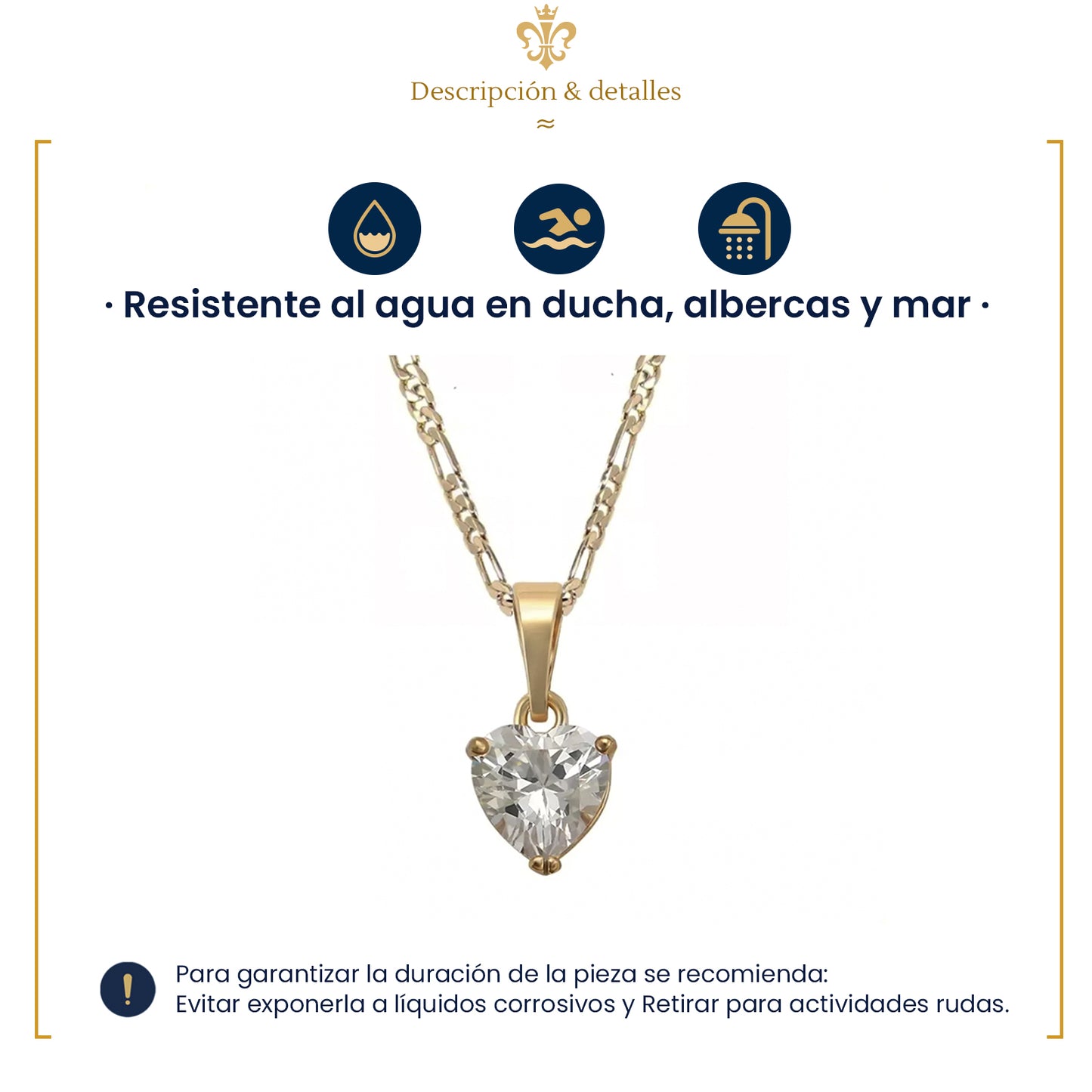 Collar con dije de corazón diamante para mujer en oro laminado