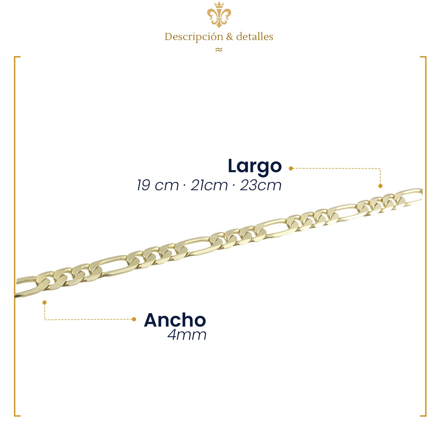 esclava pulsera unisex tejido figaro en oro lamiando 14k grosor 4mm