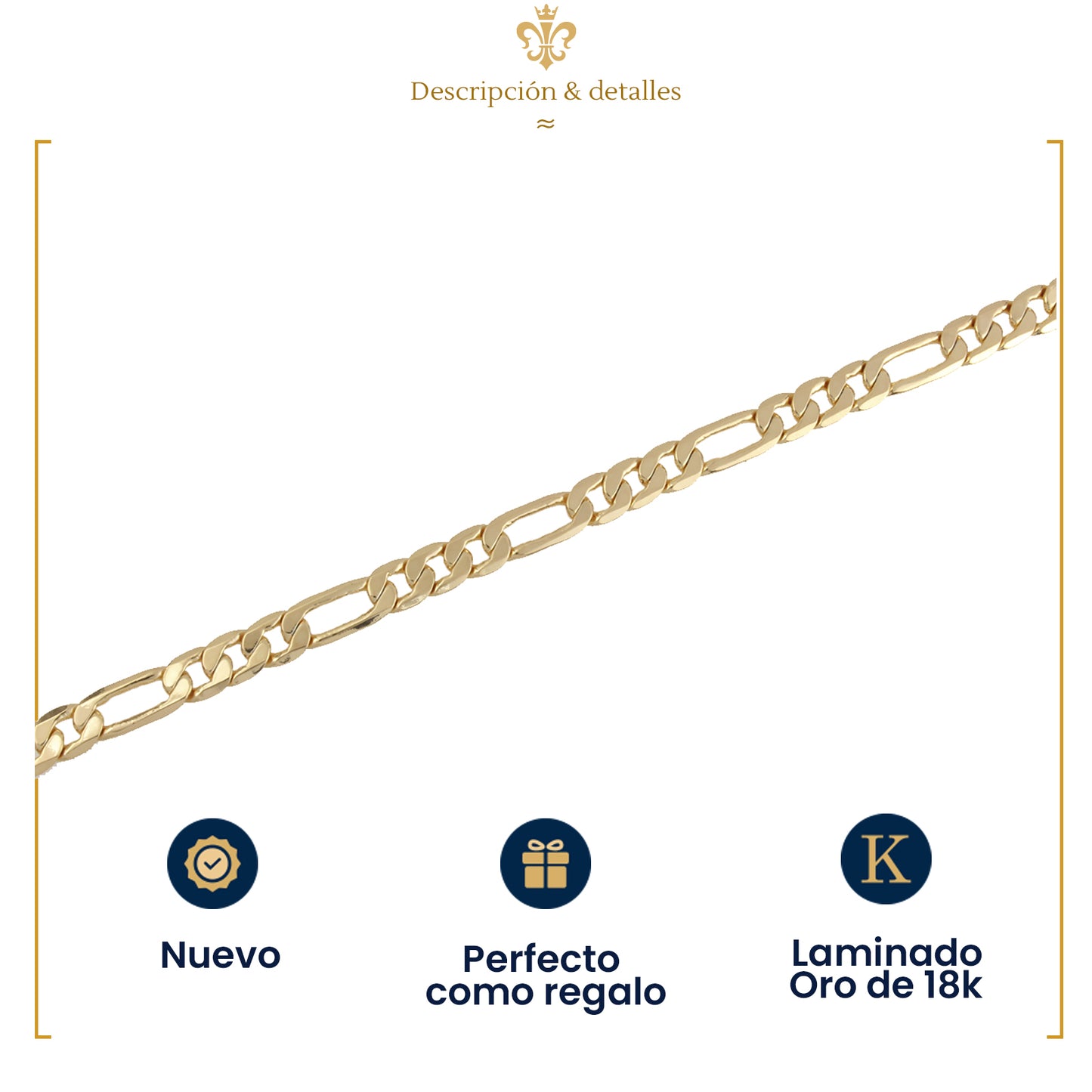 esclava pulsera unisex tejido figaro en oro lamiando 18k grosor 4mm