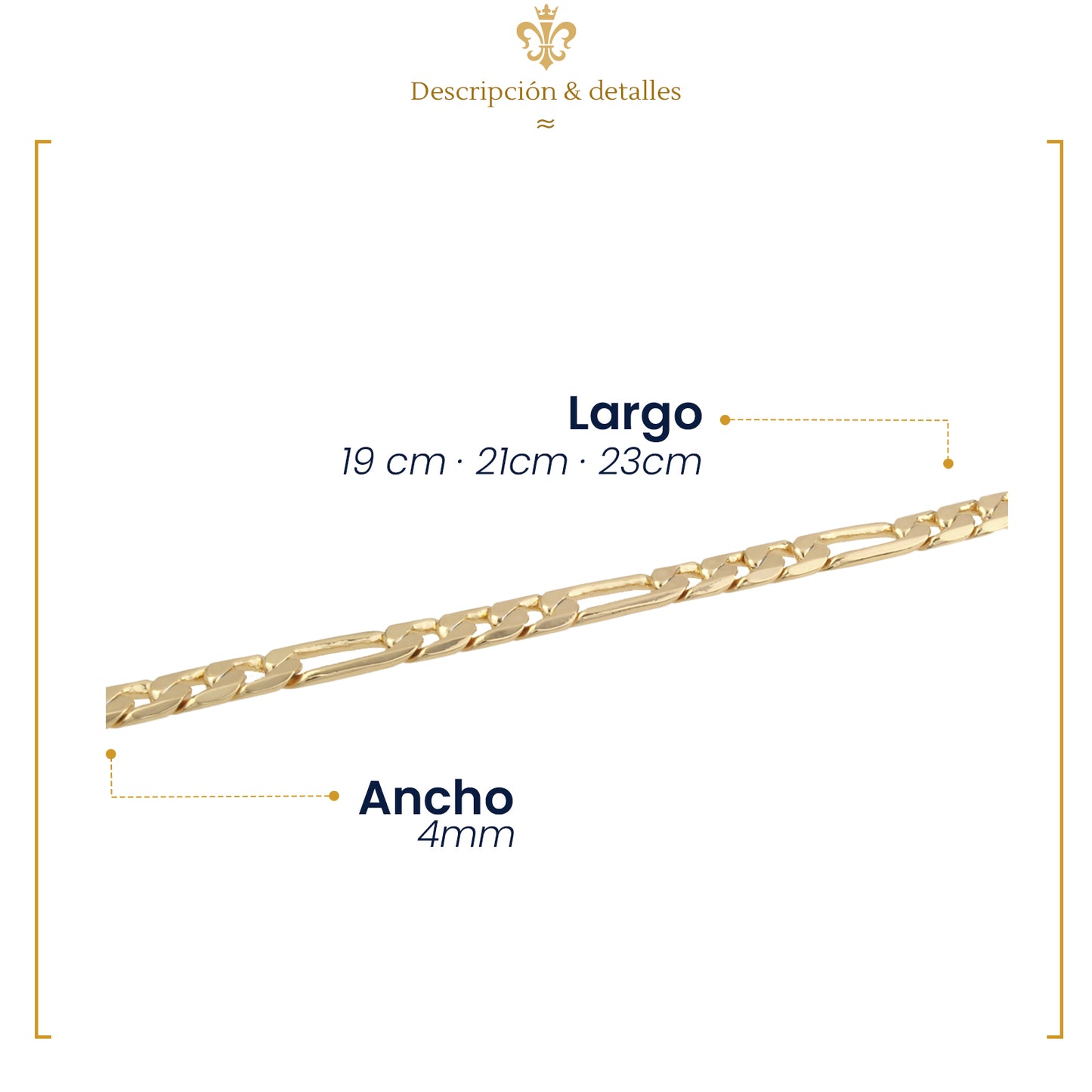 esclava pulsera unisex tejido figaro en oro lamiando 18k grosor 4mm