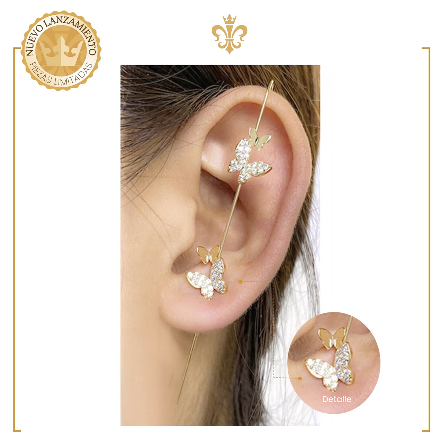 Aretes De Mariposas Alas con Cristales Oro Laminado 18k