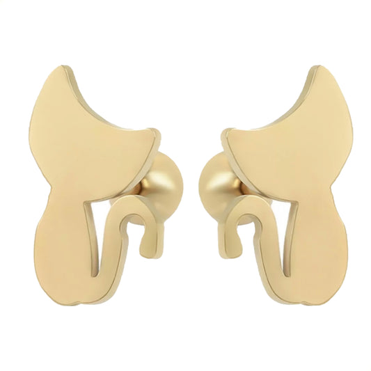 Aretes de bolita tipo broquelitos de gato liso para niña mujer en oro laminado 14k