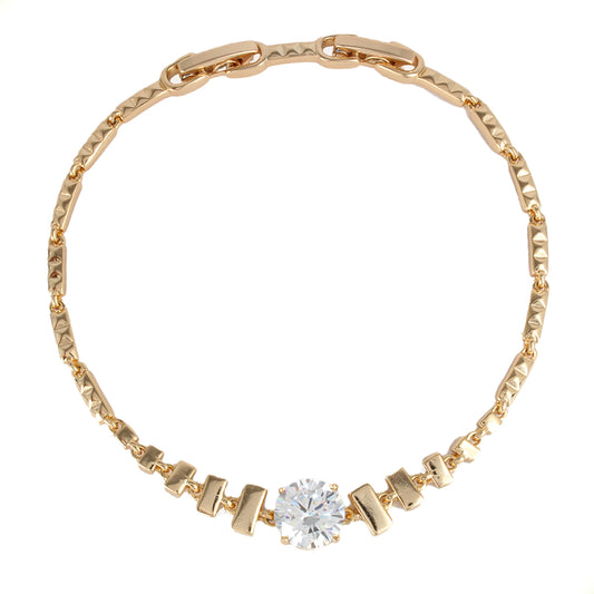 Pulsera Dorado Para Mujer En Oro Laminado Con Diamante Solitario