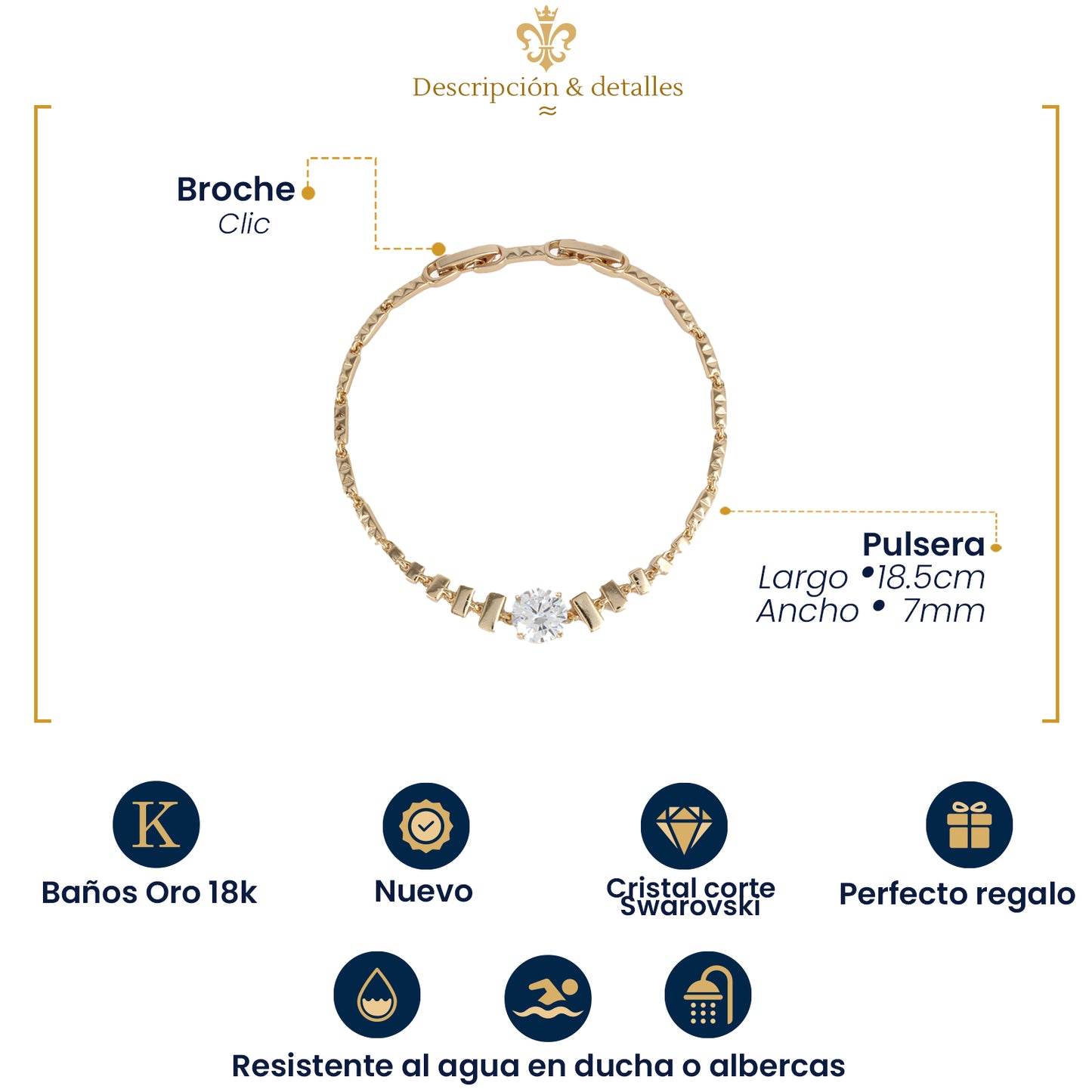 Pulsera Dorado Para Mujer En Oro Laminado Con Diamante Solitario