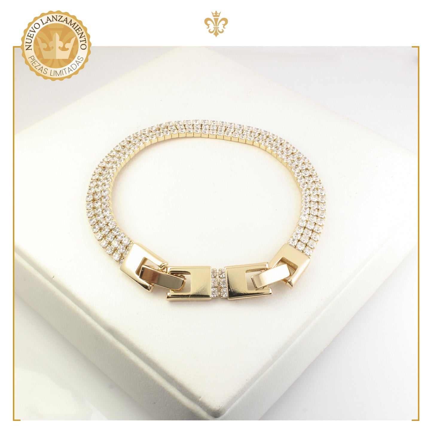 Pulsera Para Mujer De Estilo Elegancia Con Fina Cristaleria En Oro Laminado 18k