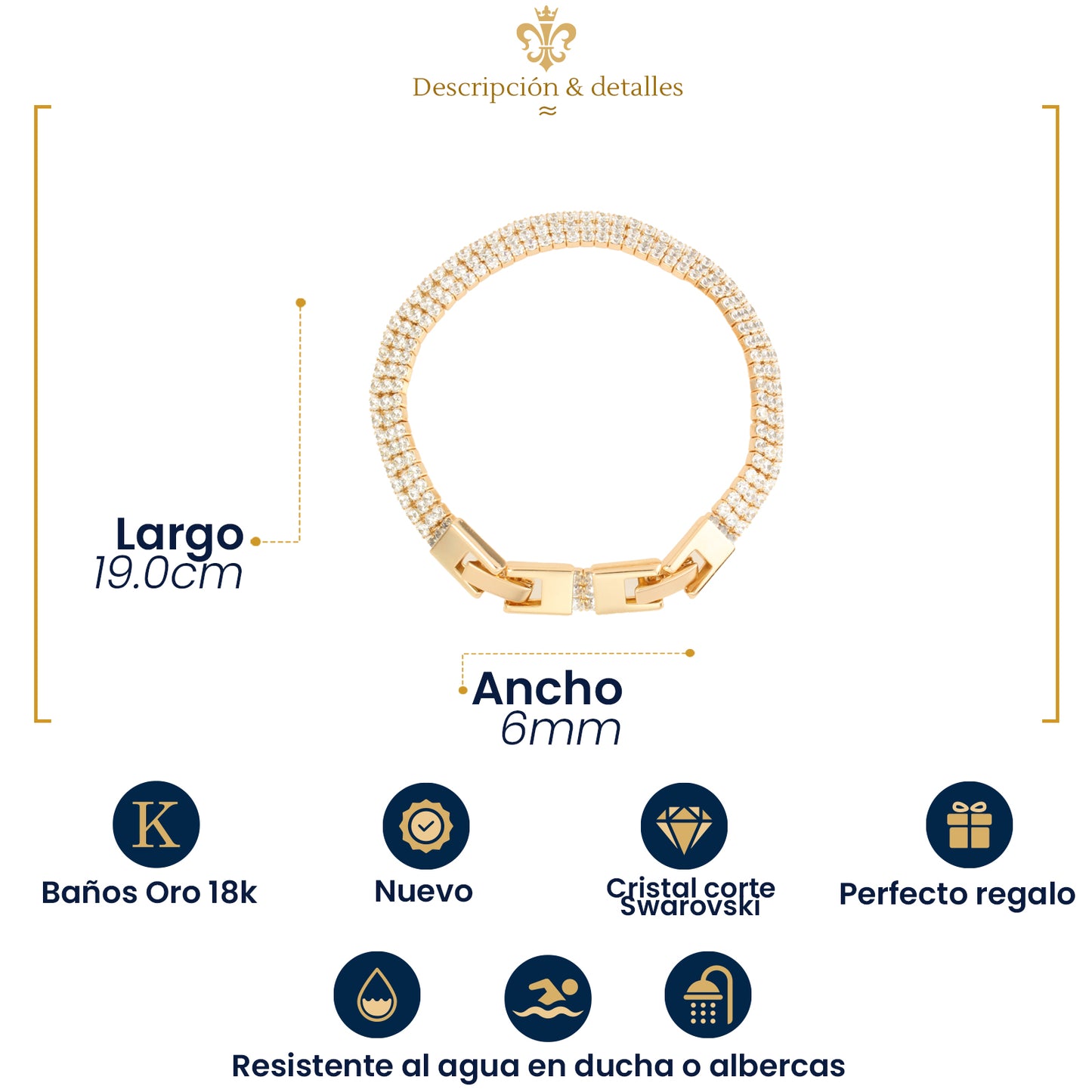 Pulsera Para Mujer De Estilo Elegancia Con Fina Cristaleria En Oro Laminado 18k