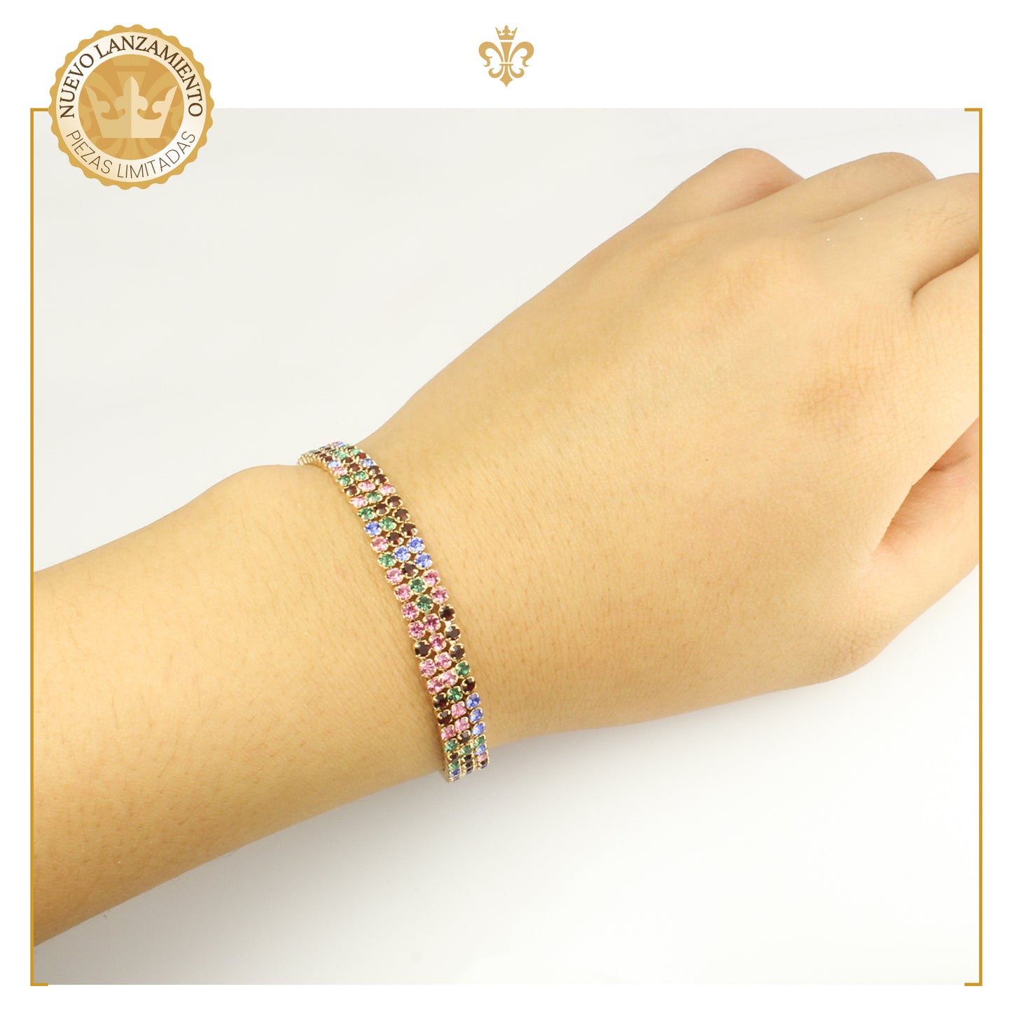 Pulsera Para Mujer De Estilo Elegancia Con Fina Cristaleria En Oro Laminado 18k