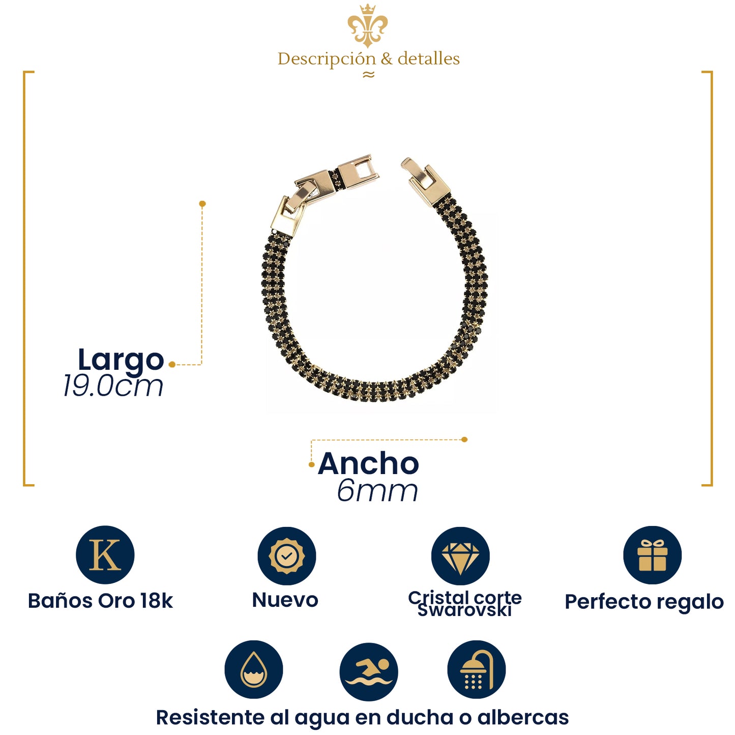 Pulsera Para Mujer De Estilo Elegancia Con Fina Cristaleria En Oro Laminado 18k