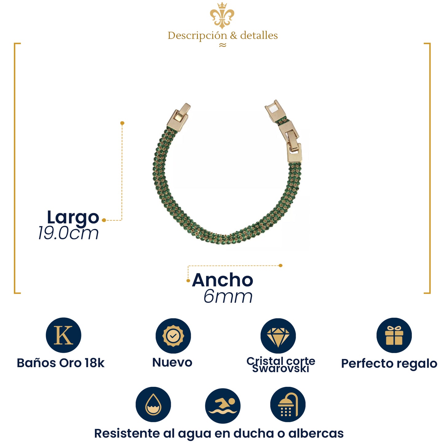 Pulsera Para Mujer De Estilo Elegancia Con Fina Cristaleria En Oro Laminado 18k