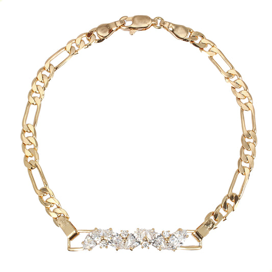 Pulsera Esclava Tejido Figaro Para Mujer En Oro Laminado 18k Con Cristales