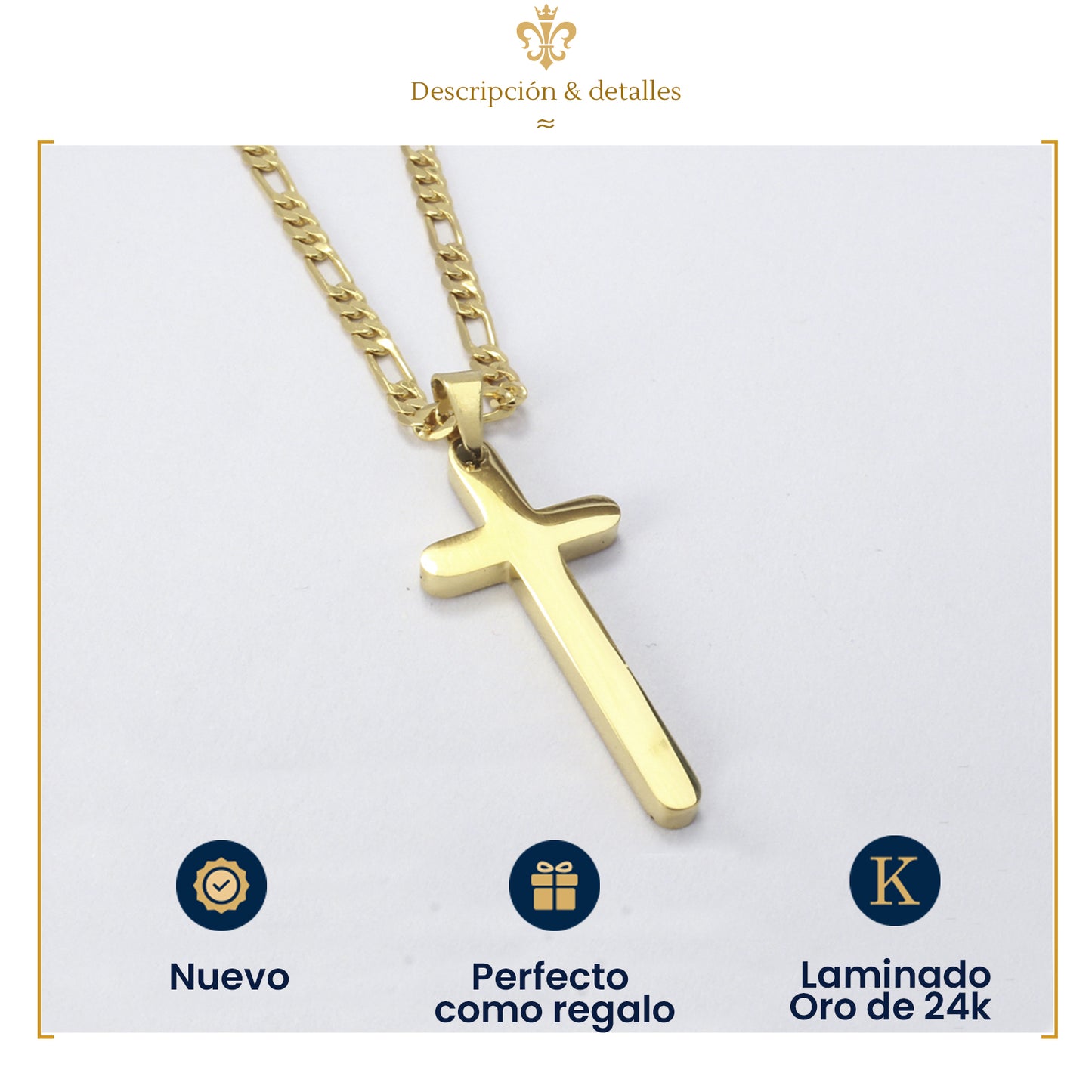 Cadena con dije de cruz pequeña lisa para mujer en oro laminado